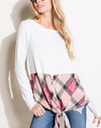 e Luna Plaid Mixed Button Front Top