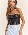 J.NNA Sequin Strapless Bustier Top