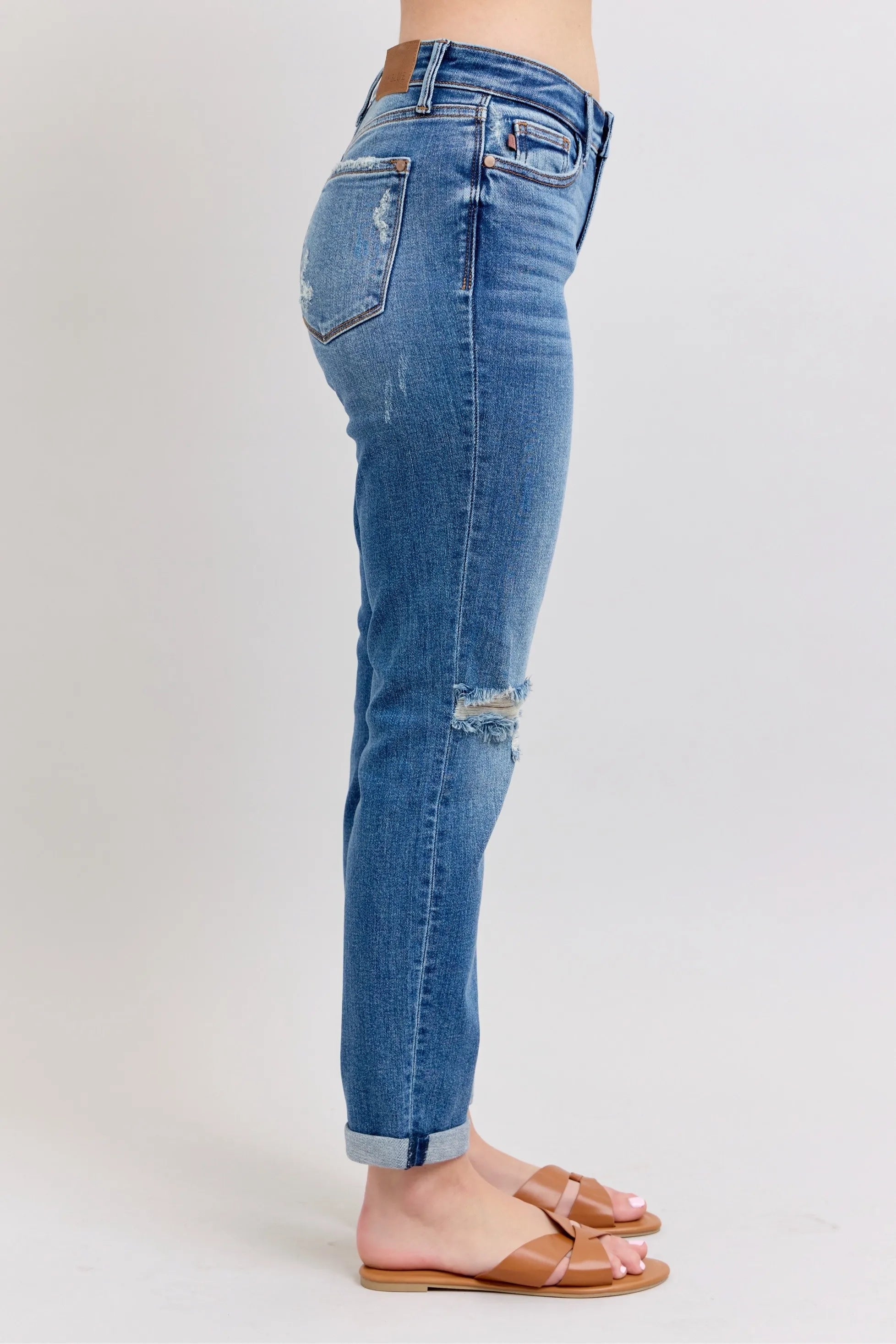 Judy Blue Full Size Mr Vintage Wash Boyfriend Fit W/ Destroy Jeans Plue Size