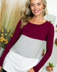 e Luna PLUS Solid Striped Colorblock Top