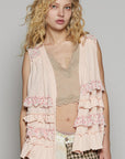 POL Ruffled Open Front Sleeveless Cardigan