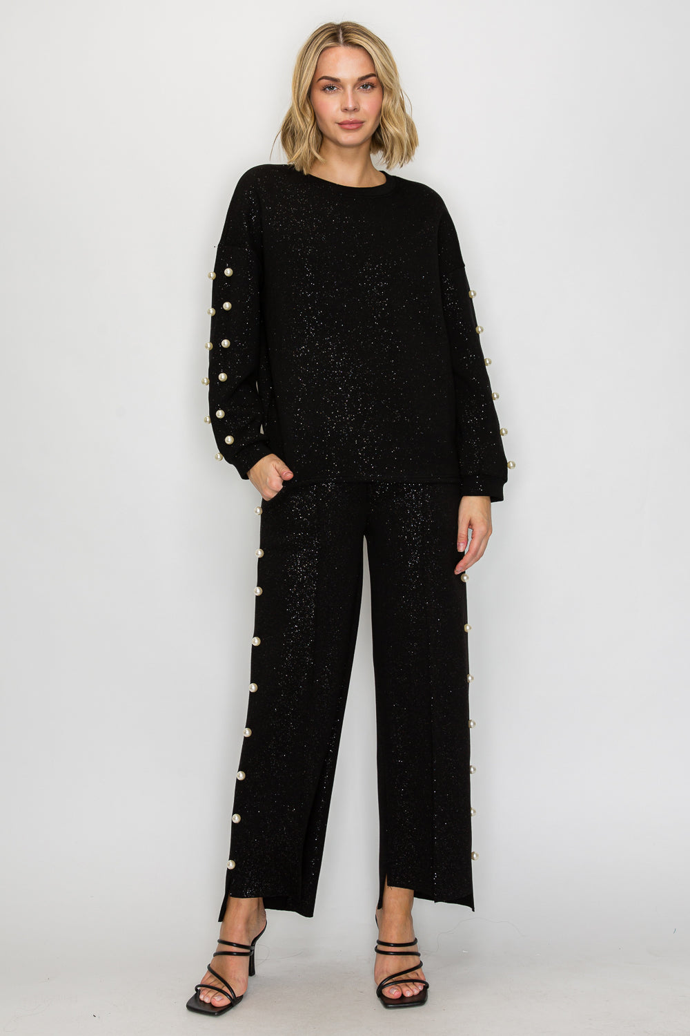 JOH |Katri Stretch French Scuba Pearl Top with Glitter