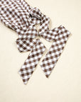 Brown Gingham Ruffle Collar Bow Cuff Blouse