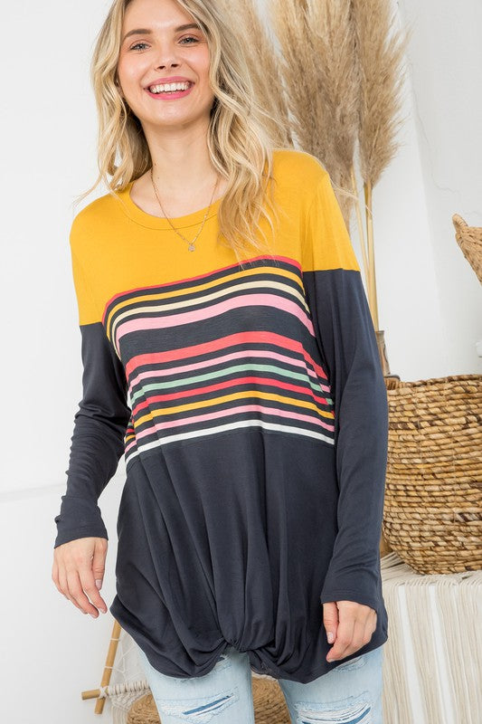 e Luna Solid Striped Mix Colorblock Top