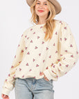 SAGE + FIG Heart Printed Contrast Long Sleeve Sweatshirt