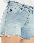 Kancan High Rise Side Slit Denim Shorts