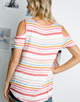 e Luna PLUS Multi Striped Cold Shoulder Top