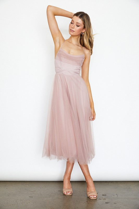 Tulle Ballerina Midi Dress with Cowl Front by One and Only Collective