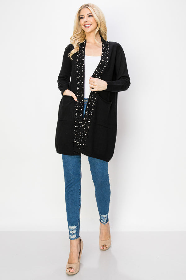 Serra Knitted Sweater Cardigan with Pearls &amp; Sparkles