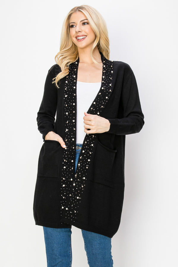 Serra Knitted Sweater Cardigan with Pearls &amp; Sparkles