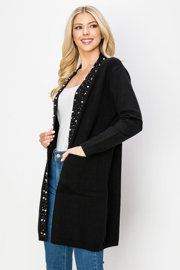 Serra Knitted Sweater Cardigan with Pearls &amp; Sparkles