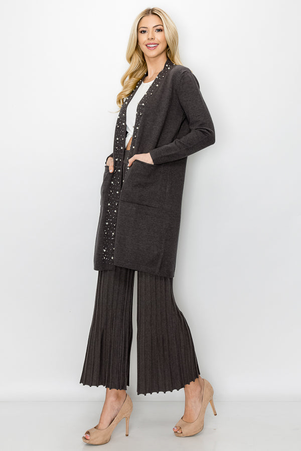 Serra Knitted Sweater Cardigan with Pearls &amp; Sparkles