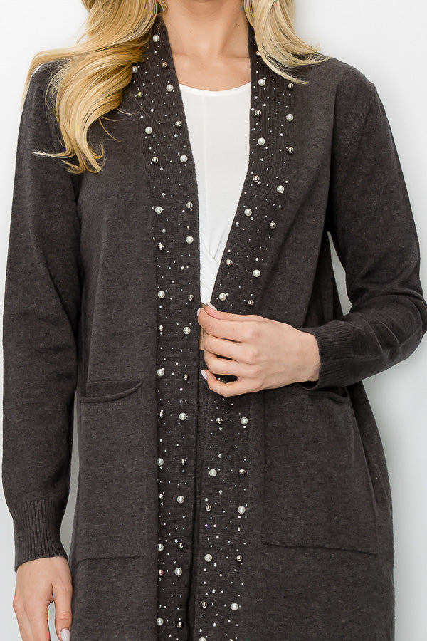 Serra Knitted Sweater Cardigan with Pearls &amp; Sparkles