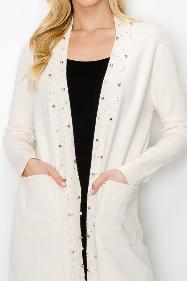 Serra Knitted Sweater Cardigan with Pearls &amp; Sparkles