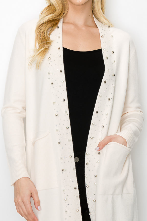 Serra Knitted Sweater Cardigan with Pearls &amp; Sparkles