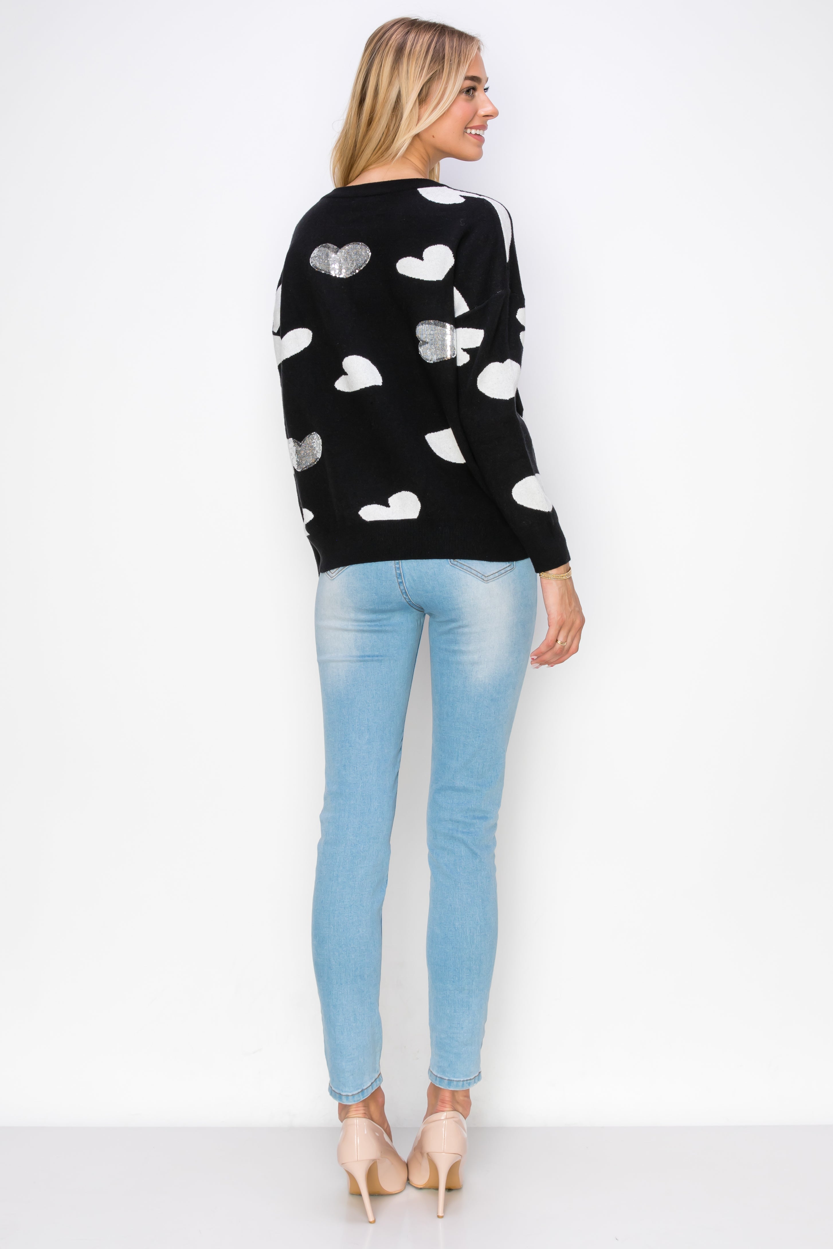 Senja Knitted Sweater with Sequin Hearts