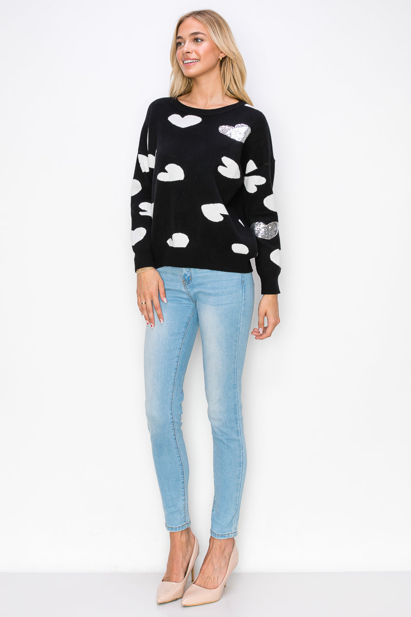 Senja Knitted Sweater with Sequin Hearts