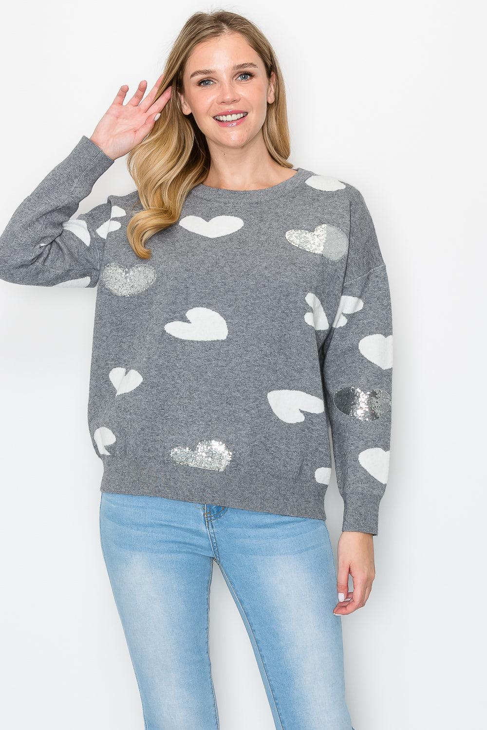 Senja Knitted Sweater with Sequin Hearts