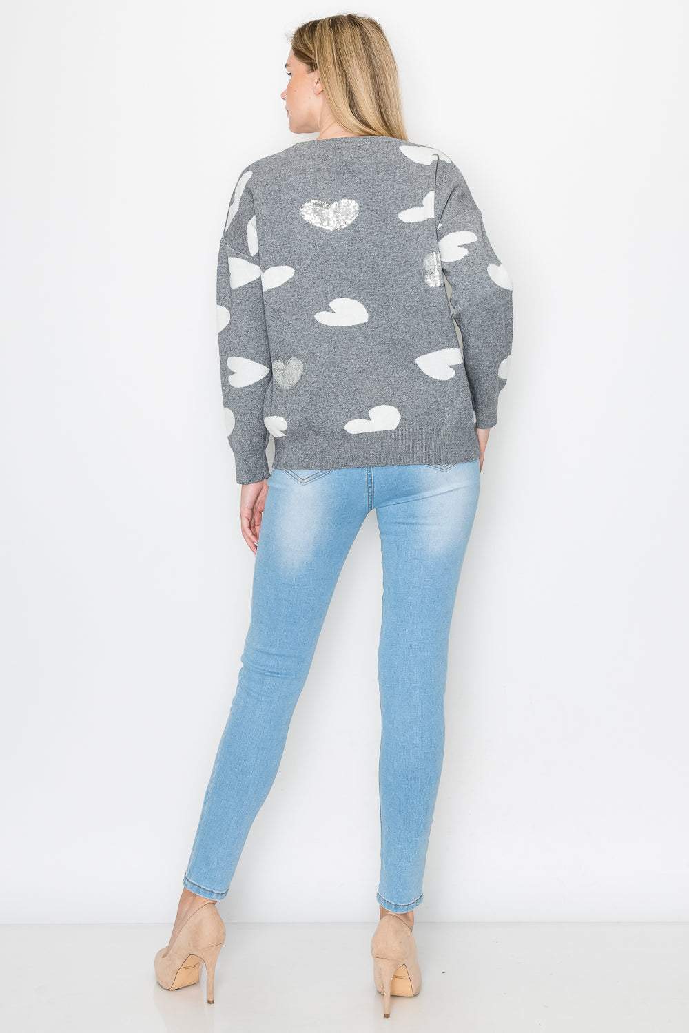 Senja Knitted Sweater with Sequin Hearts