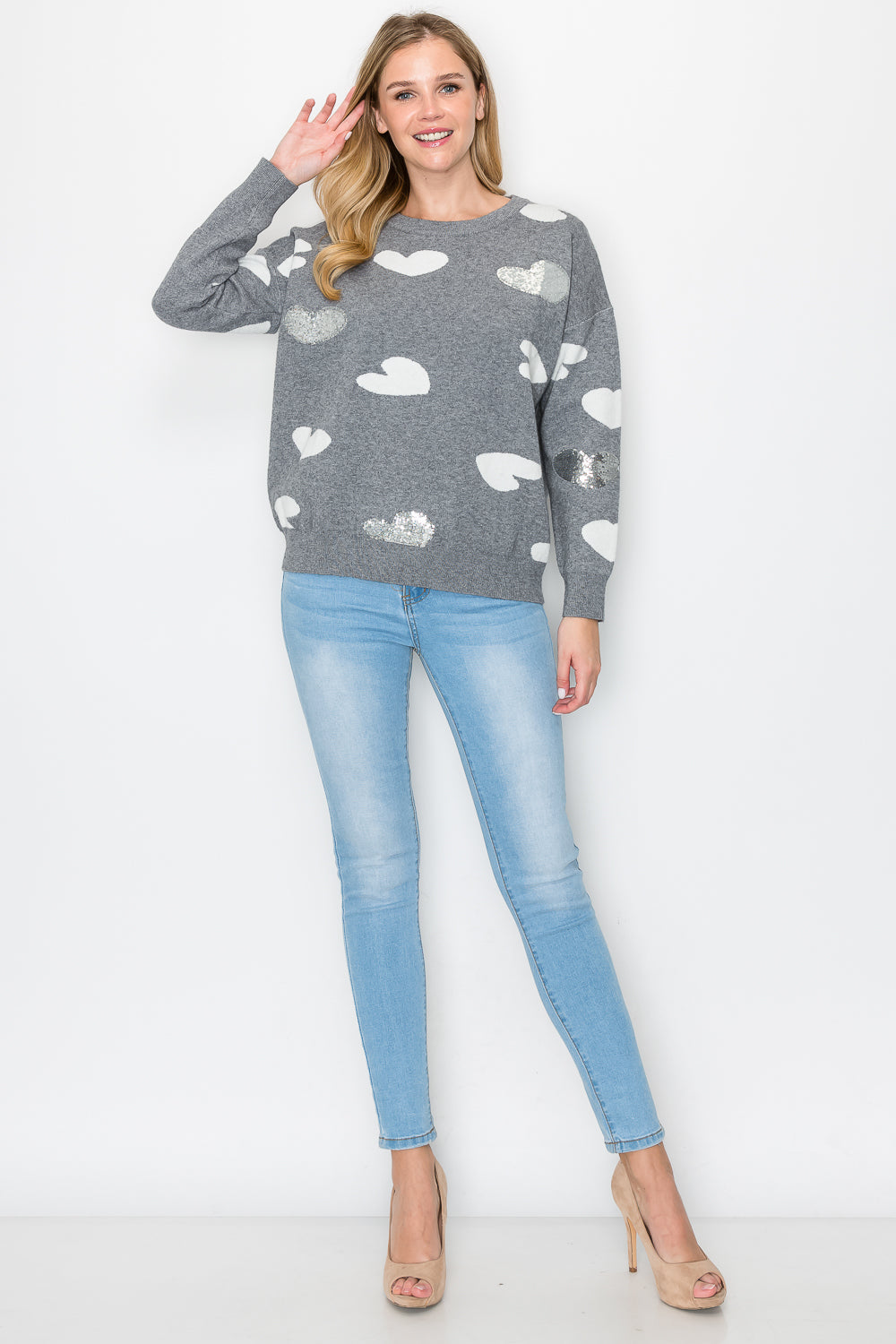 Senja Knitted Sweater with Sequin Hearts