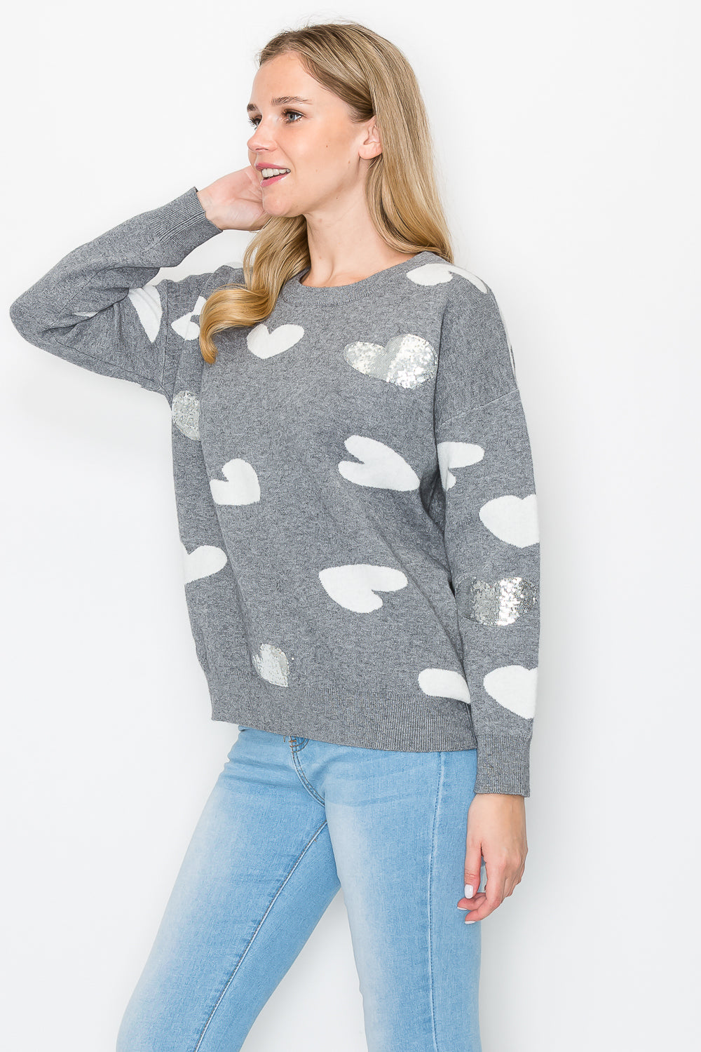 Senja Knitted Sweater with Sequin Hearts