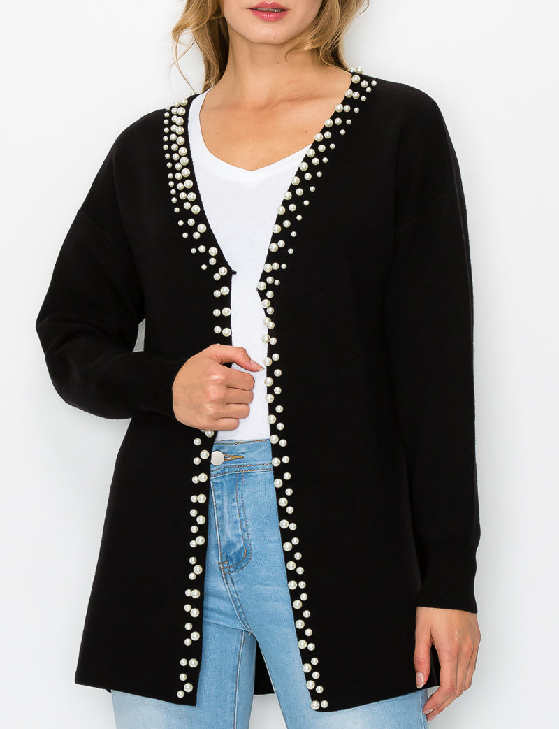 Syani Knitted Sweater Cardigan with Pearls