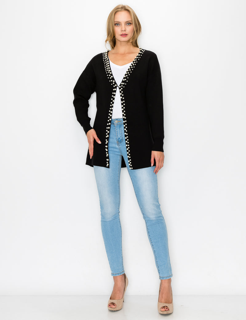 Syani Knitted Sweater Cardigan with Pearls