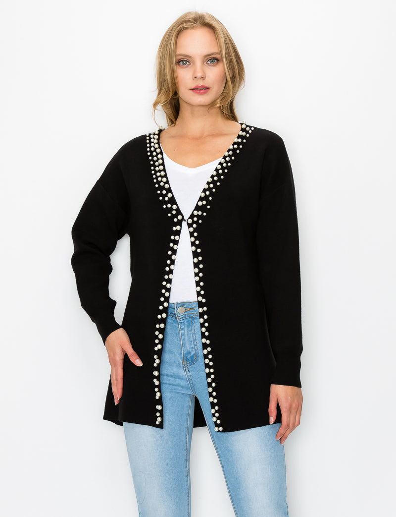 Syani Knitted Sweater Cardigan with Pearls