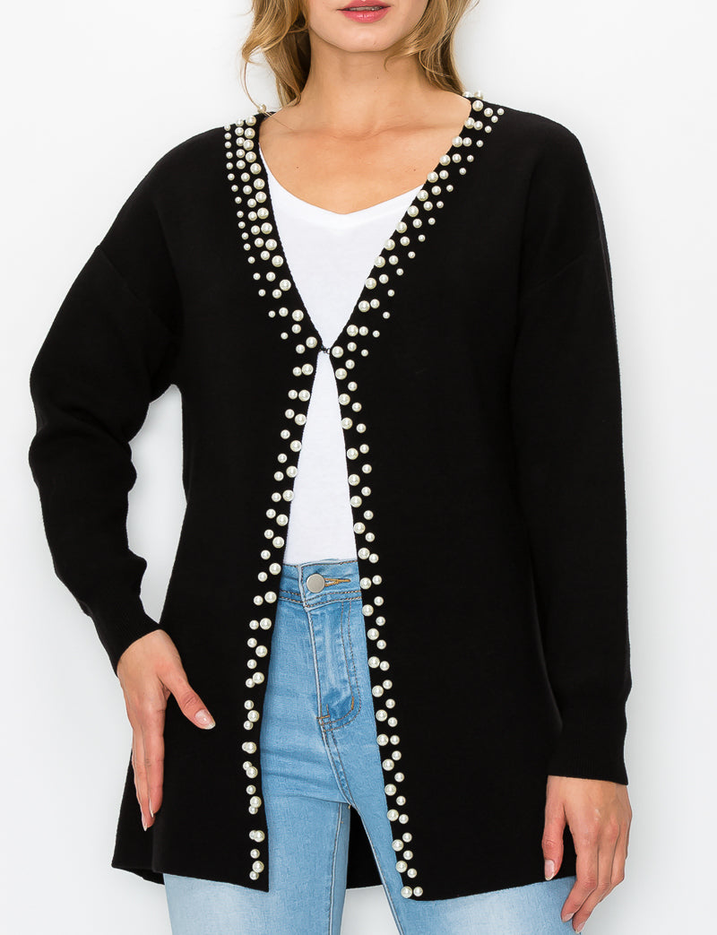 Syani Knitted Sweater Cardigan with Pearls