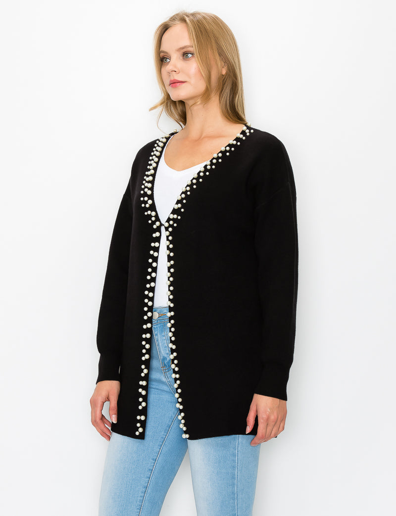 Syani Knitted Sweater Cardigan with Pearls