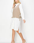 Whema Woven Shirt Dress with Detachable Sweater Knitted Vest