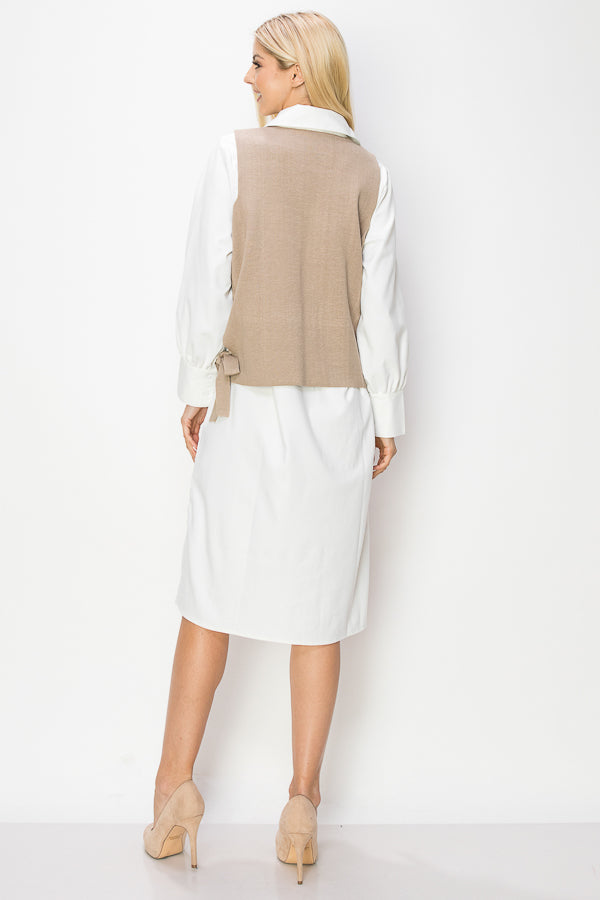 Whema Woven Shirt Dress with Detachable Sweater Knitted Vest