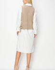 Whema Woven Shirt Dress with Detachable Sweater Knitted Vest