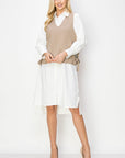 Whema Woven Shirt Dress with Detachable Sweater Knitted Vest