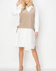 Whema Woven Shirt Dress with Detachable Sweater Knitted Vest