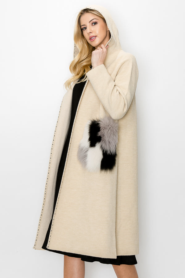 Stella Knitted Sweater Coat with Faux Fur Pockets