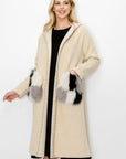 Stella Knitted Sweater Coat with Faux Fur Pockets