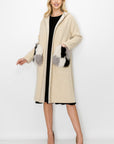 Stella Knitted Sweater Coat with Faux Fur Pockets