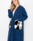 Stella Knitted Sweater Coat with Faux Fur Pockets