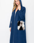 Stella Knitted Sweater Coat with Faux Fur Pockets