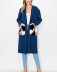 Stella Knitted Sweater Coat with Faux Fur Pockets