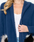 Stella Knitted Sweater Coat with Faux Fur Pockets