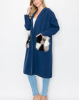 Stella Knitted Sweater Coat with Faux Fur Pockets