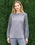 Alura Suede Top with Lace Sleeves