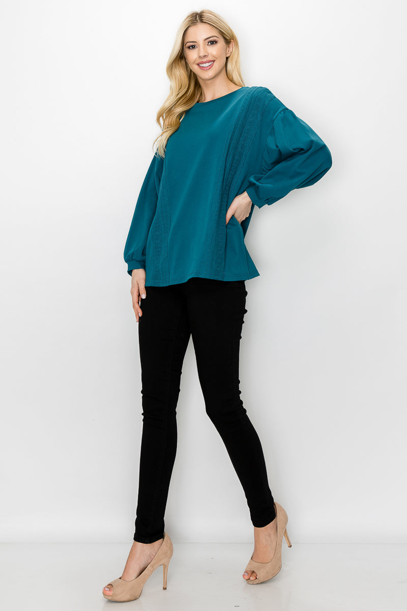 Rosanne Pointe Knit Top with Lace