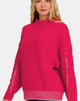 Zenana Exposed Seam Mock Neck Long Sleeve Sweater