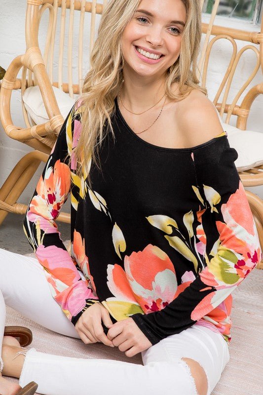 e Luna PLUS Floral One Shoulder Top