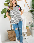 e Luna PLUS Floral Striped Mixed Top