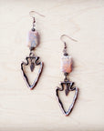 Copper Arrow Earrings w/ Genuine Aqua Terra Beads