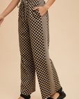 Annie Wear Drawstring Checkered Wide Leg Pants